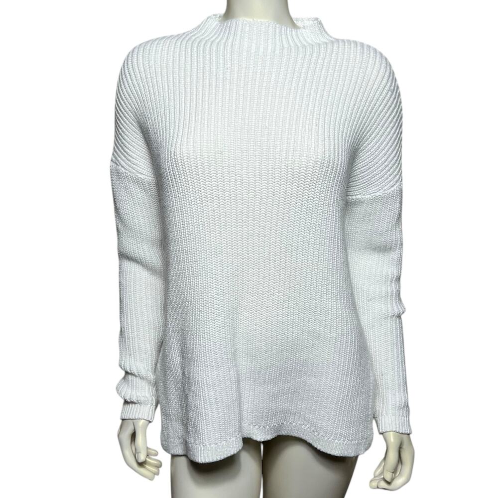 Core Life Oversized White Chunky Knit Mock Neck Sweater Long Sleeve Ribbed